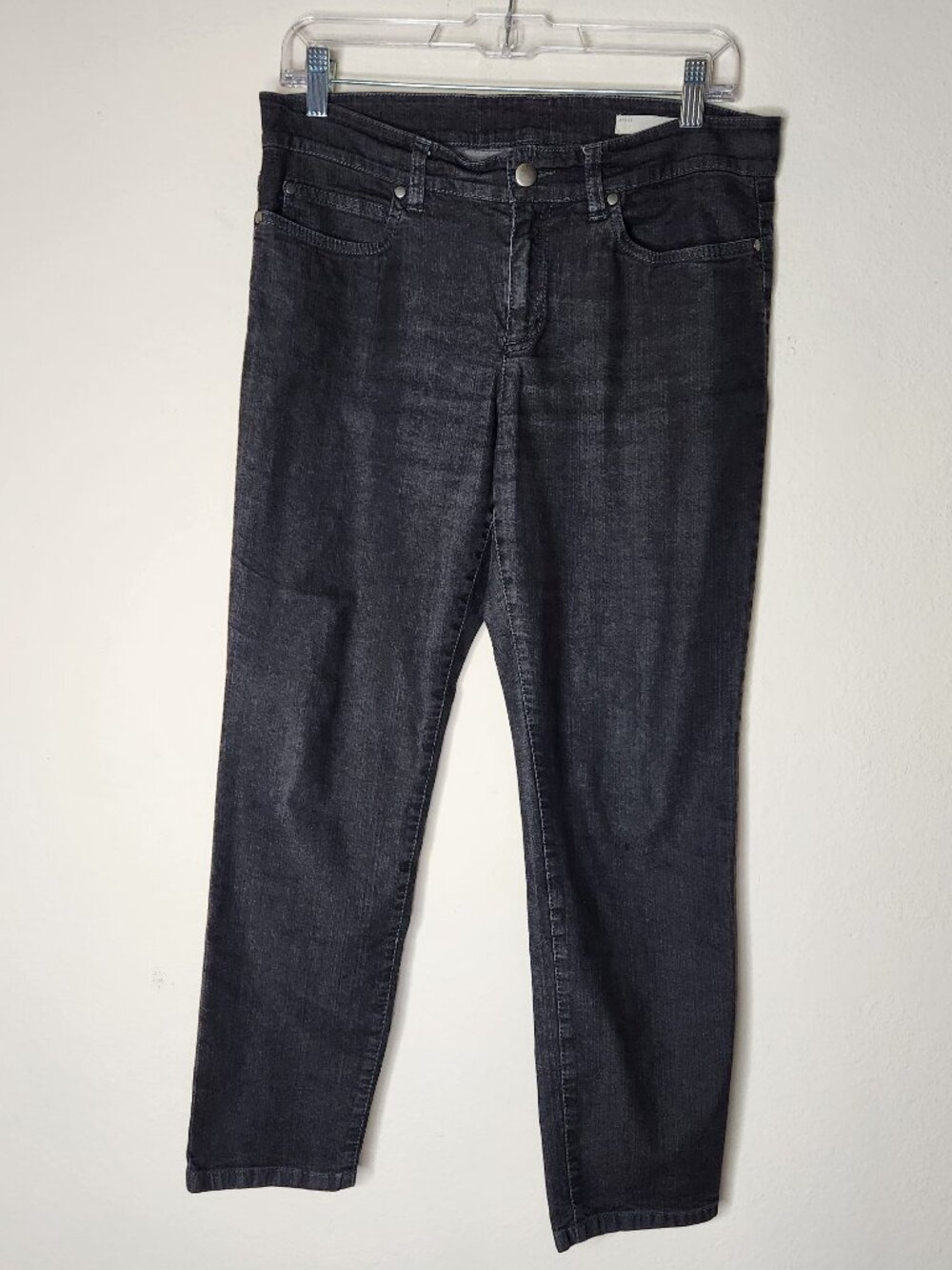 Eileen Fisher Organic Cotton Blend Straight Leg Jeans 10P Petite Charcoal Black